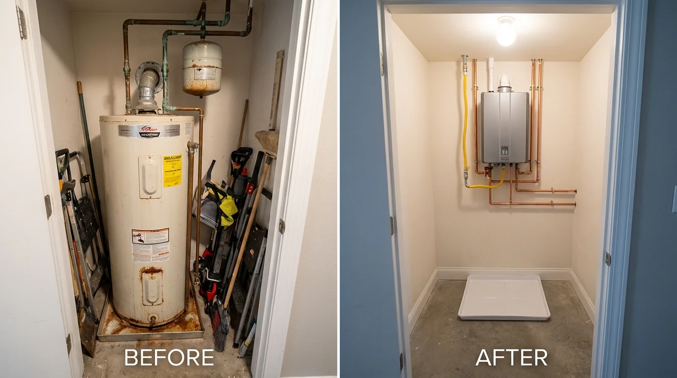 Tank water heater versus wall-mounted tankless unit comparison for High Ridge, MO homeowners